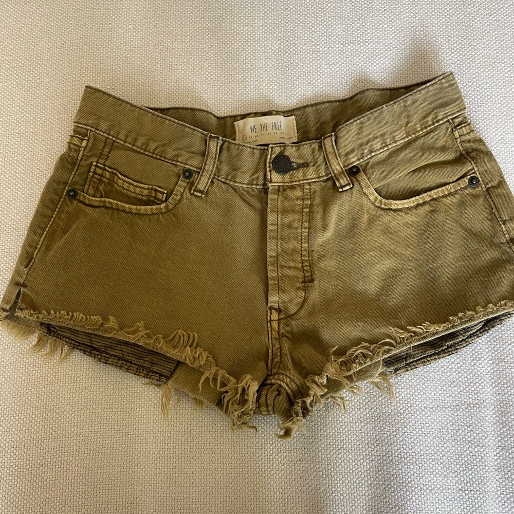 We The Free Green Distressed Jean Shorts